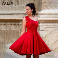 yalin red one shoulder homecoming dresses mini length lace applique birthday party dress customer made gowns vestidos de fiesta