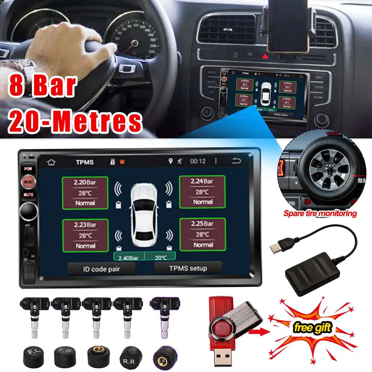 

Универсальный TPMS Датчик давления в шинах Система TMPS запасной внутренний внешний сенсор USB для автомобильного Радио DVD-плеера для Android