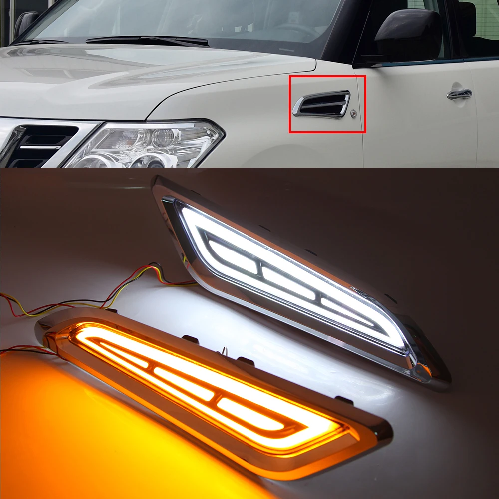 For Nissan Patrol Y62 Armada 2014 2015 2016 2017 2018 2019 2020 LED DRL Flowing Turning Light Signal Lamp Side Vents Sticker