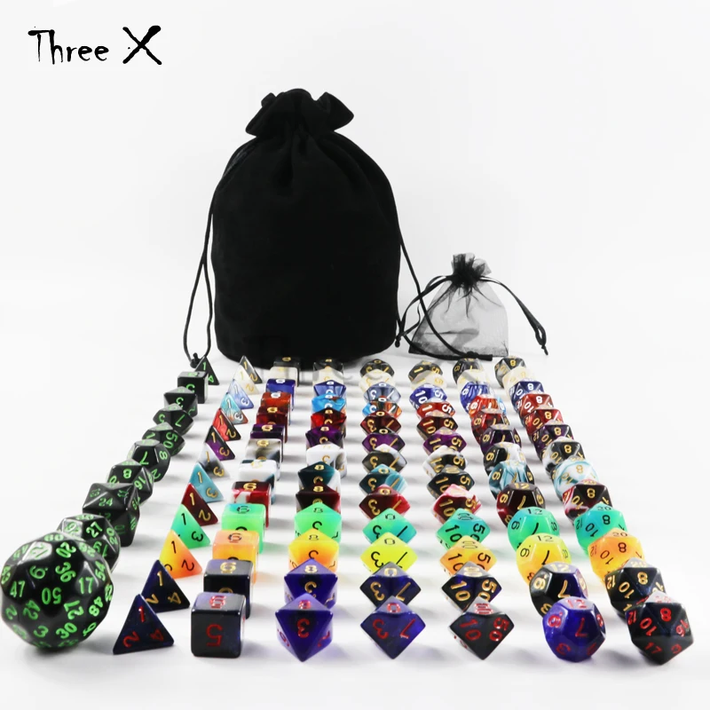 101 шт. многогранная игральная кость Плюс сумка 13 комплектов D4 D6 D8 D10 % D12 D20 для