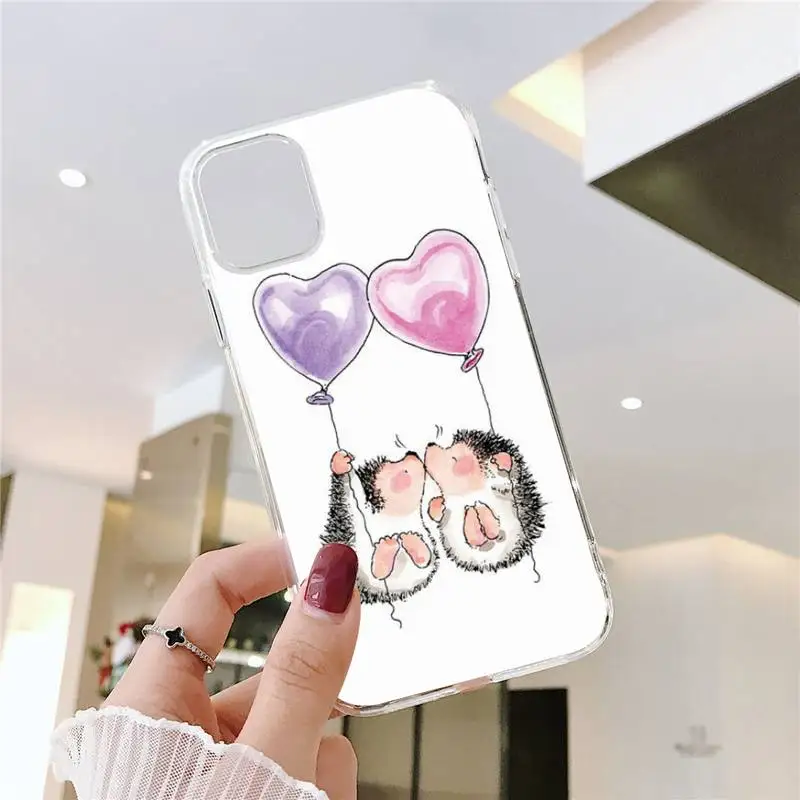 

Kawaii Hedgehog cute cartoon Phone Case Transparent for iPhone 6 7 8 11 12 s mini pro X XS XR MAX Plus SE cover funda