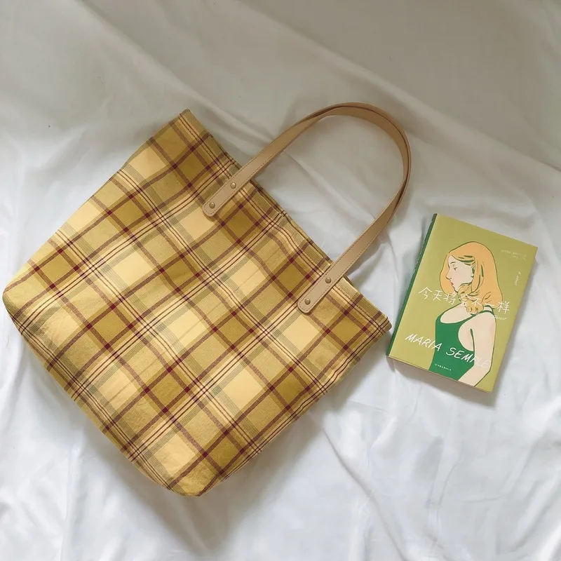 Художественная клетчатая тканевая сумка ручной работы Женская Хлопковая на