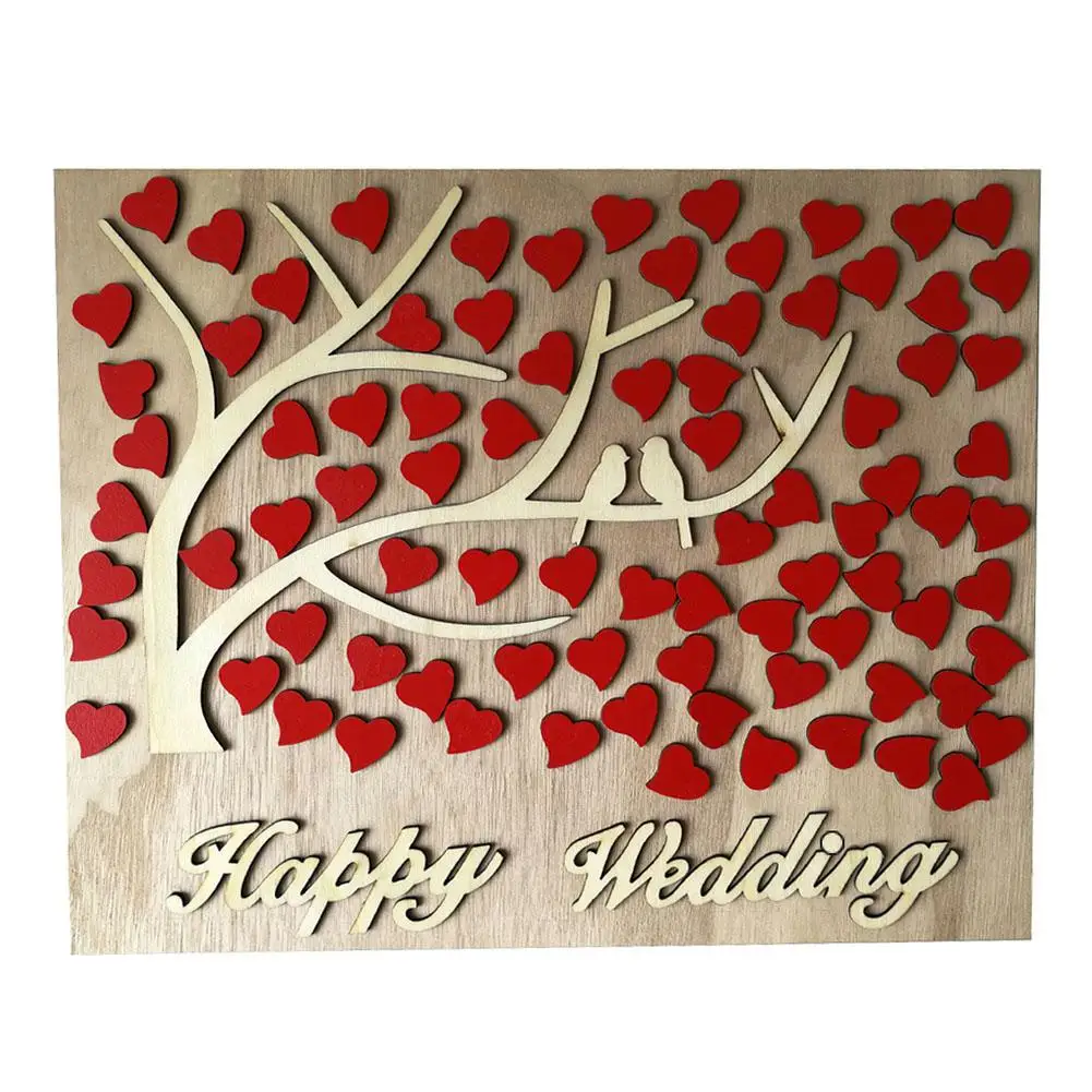 Элегантная деревянная 3d книга с красным сердцем и 2 птицами свадебная для гостей