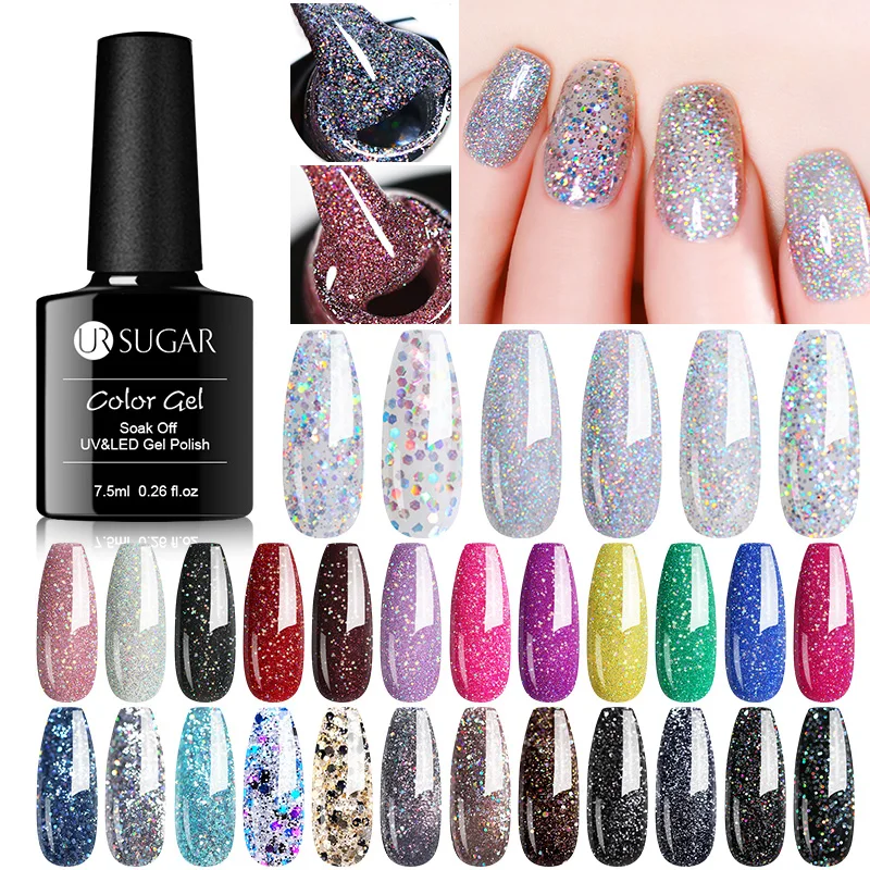 Гель лак для ногтей полуперманентный растворимый с блестками 7 5 мл|Гель ногтей| |