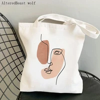 women shopper bag face line pattern printed kawaii bag harajuku shopping canvas shopper bag girl handbag tote shoulder lady bag