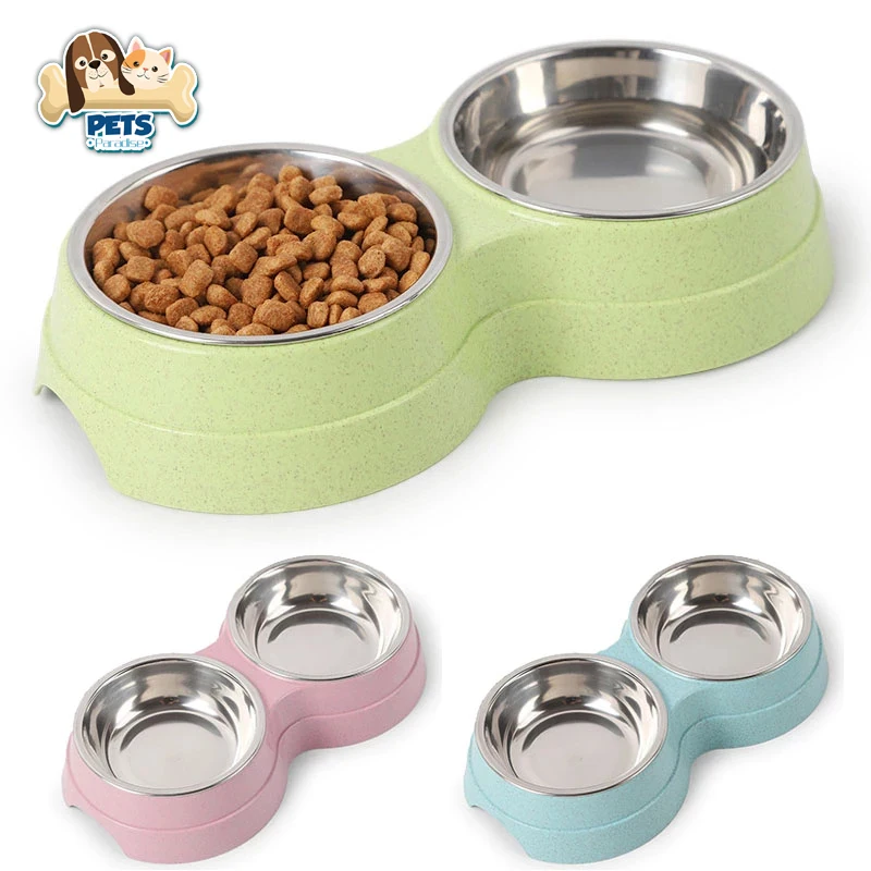 

Double Pet Bowls Dog Food Water Feeder Stainless Steel Pet Drinking Dish Feeder Cat Puppy Feeding Supplies Small Dog Accessories