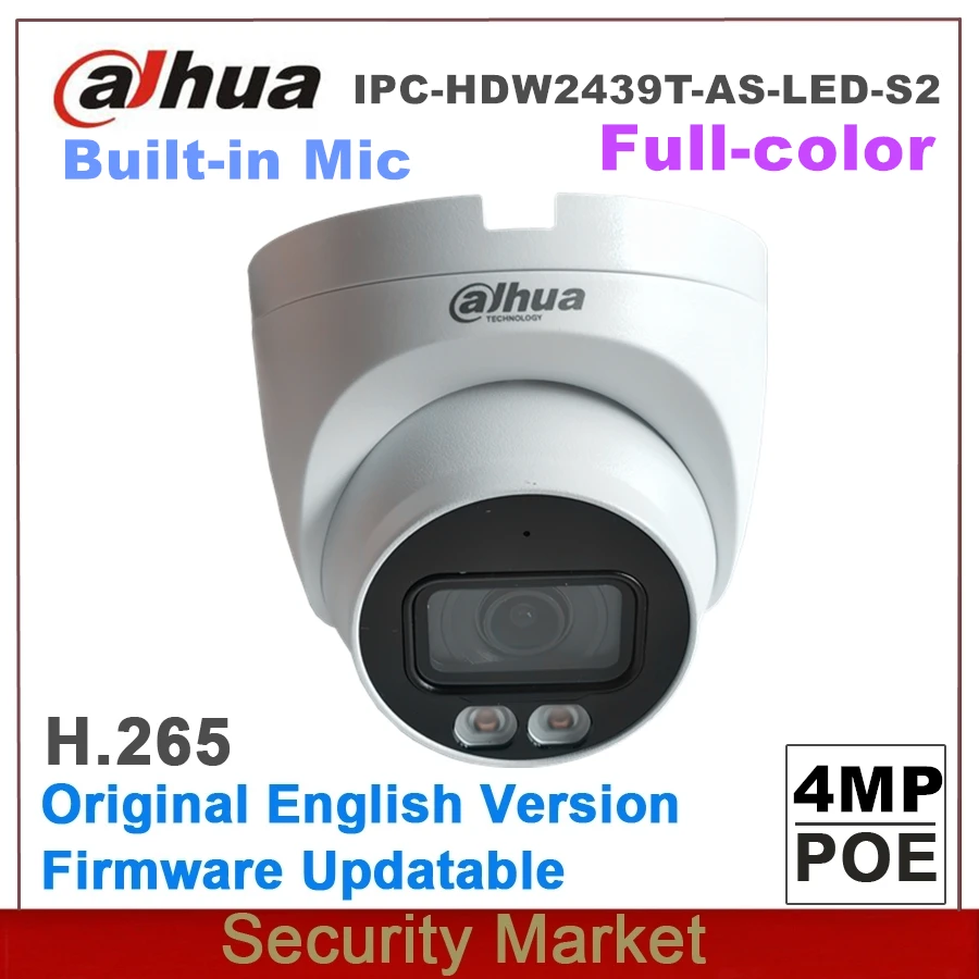 Оригинальная IP-камера Dahua IPC-HDW2439T-AS-LED-S2 DH 4 МП POE Lite полноцветная сетевая камера с