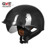 gxt motorcycle helmet retro carbon fiber casco moto vintage scooter half face helmet motorbike helmet visor dot certification