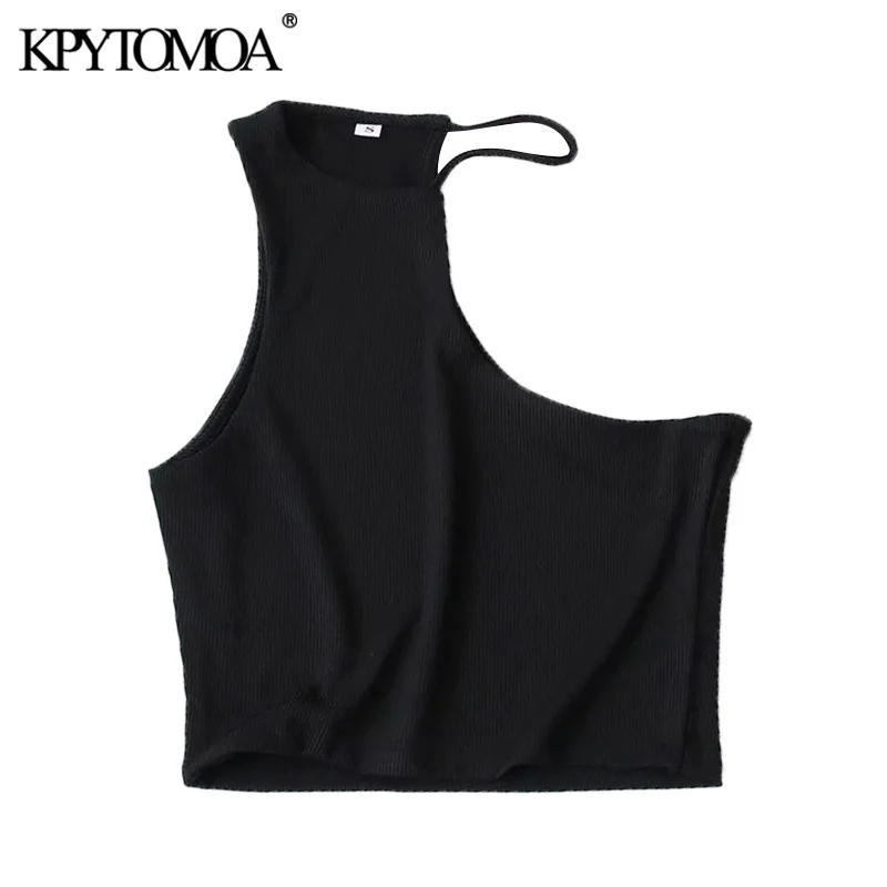 KPYTOMOA женский сексуальный модный Асимметричный Укороченный трикотажный топ