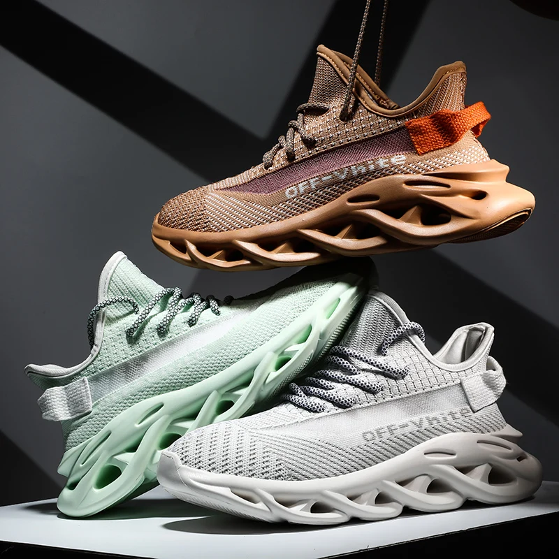 

Summer Men's Shoes 2021 new of the trend breathable sports leisure night light personality Flying weaving Couple shoes 1 Pair