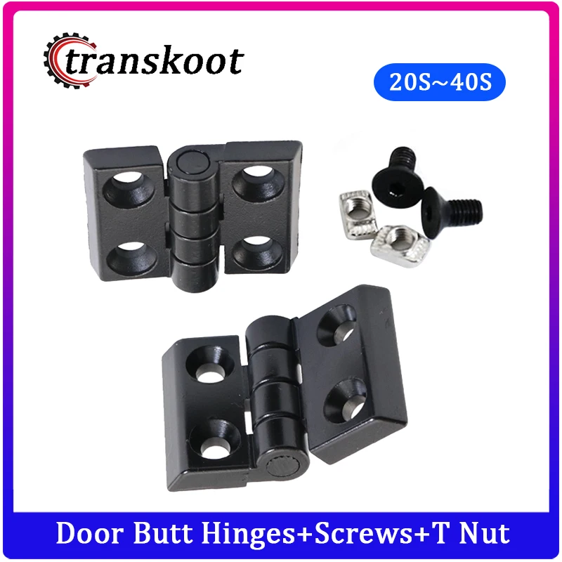 Transkoot 4pcs Door Butt Hinges,Door Frame Black Metal Hinge with Screws and T nut for Aluminum Extrusion Profile 20S 30S 40S