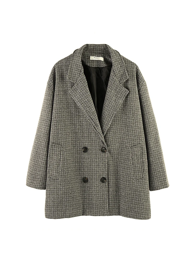 

Retro plaid suit jacket women's autumn and winter new korean version of british style loose winter suit