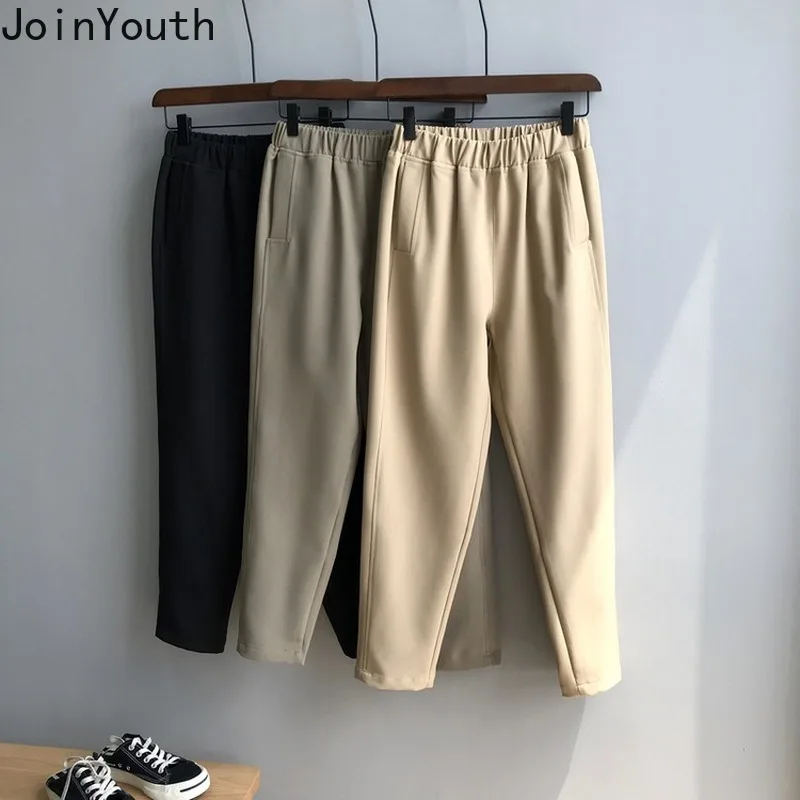 JoinYouth эластичные брюки с высокой талией Женские однотонные осенние однотонные брюки до щиколотки женские плиссированные рабочие модные брюки J179