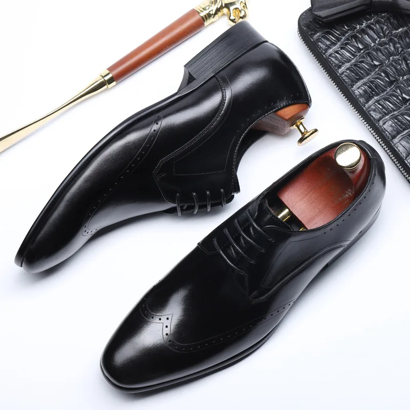 

QYFCIOUFU Vintage Men Shoes Formal Genuine Leather Business Casual Shoes Men Dress Office Luxury Shoes Male Breathable Oxfords