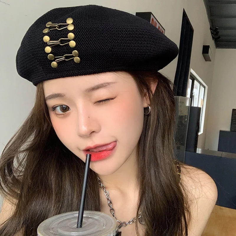 

Берет от солнца с медной пряжкой Женский, повседневный берет в стиле хип-хоп, восьмиугольная шапка художника, весна-осень