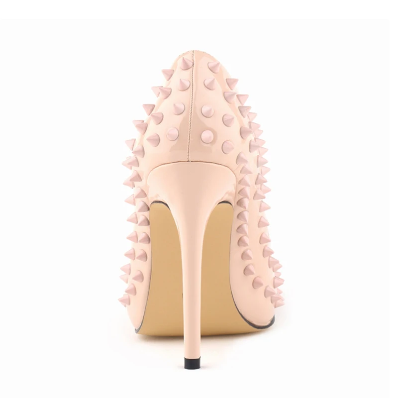 

LOSLANDIFEN Rivets Women Pumps Fashion Pointed Toe Thin Heels Leather Party Shoes For High Lady