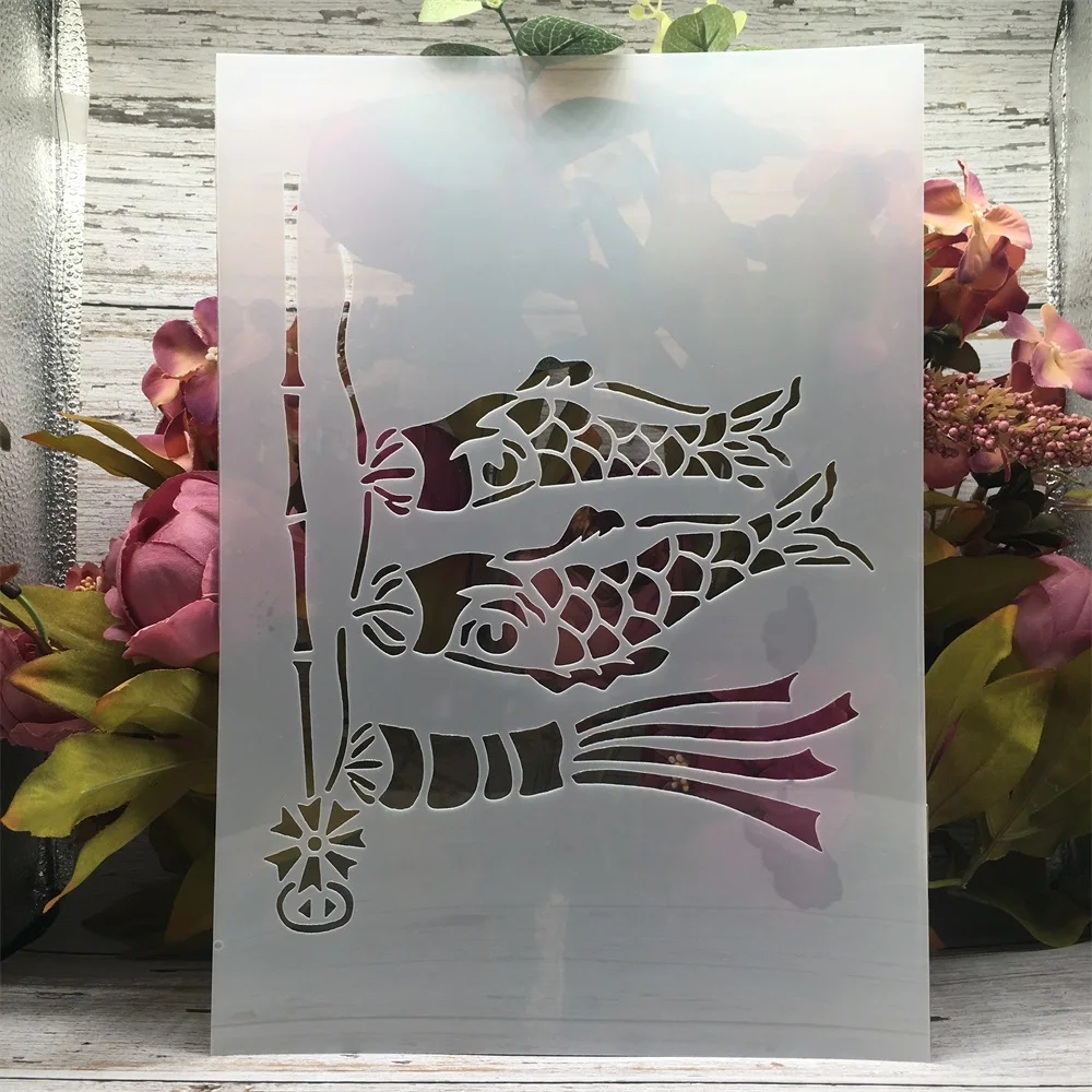

A4 29 см японские карпы Koinobori DIY слойные трафареты Настенная картина фотообои декоративный шаблон