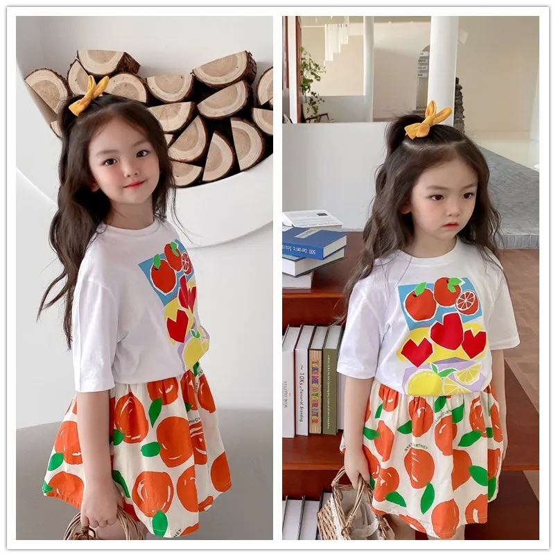 

Платья для девочек, хлопковые, мягкие, с принтом в виде фруктов, для 20 марта