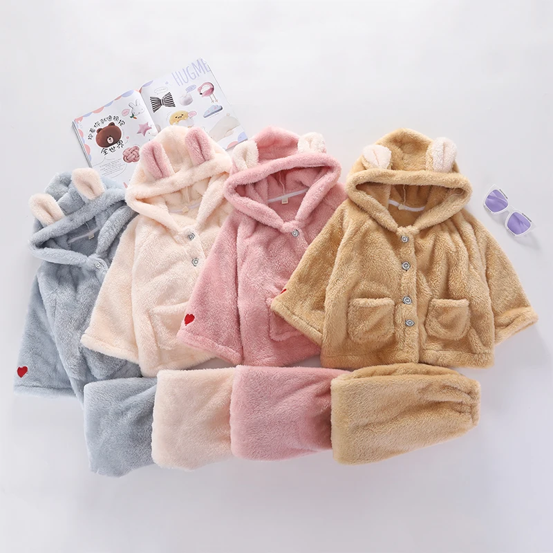 Пижама для девочек детский пижамный комплект плотная двухсторонняя плюшевая