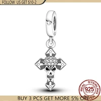 new 925 silver color skull cross with white zircon charms beads fit original pandora braceletbangle making diy women jewelry