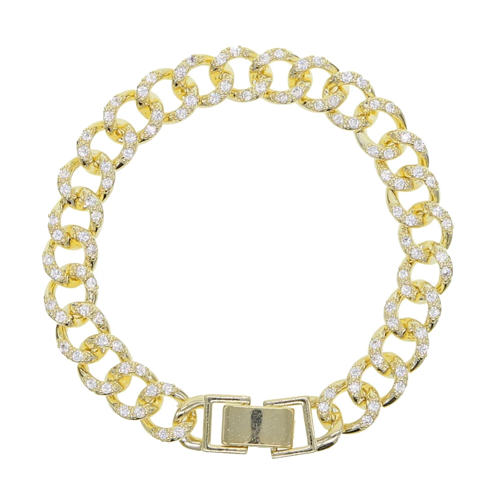 gold white Micro pave Радужный cz проложили хип-хоп Женский кубинский браслет-цепочка Ювелирные изделия 17 см кубинская цепь в Майями разноцветный cz браслет - Окраска металла: gold white