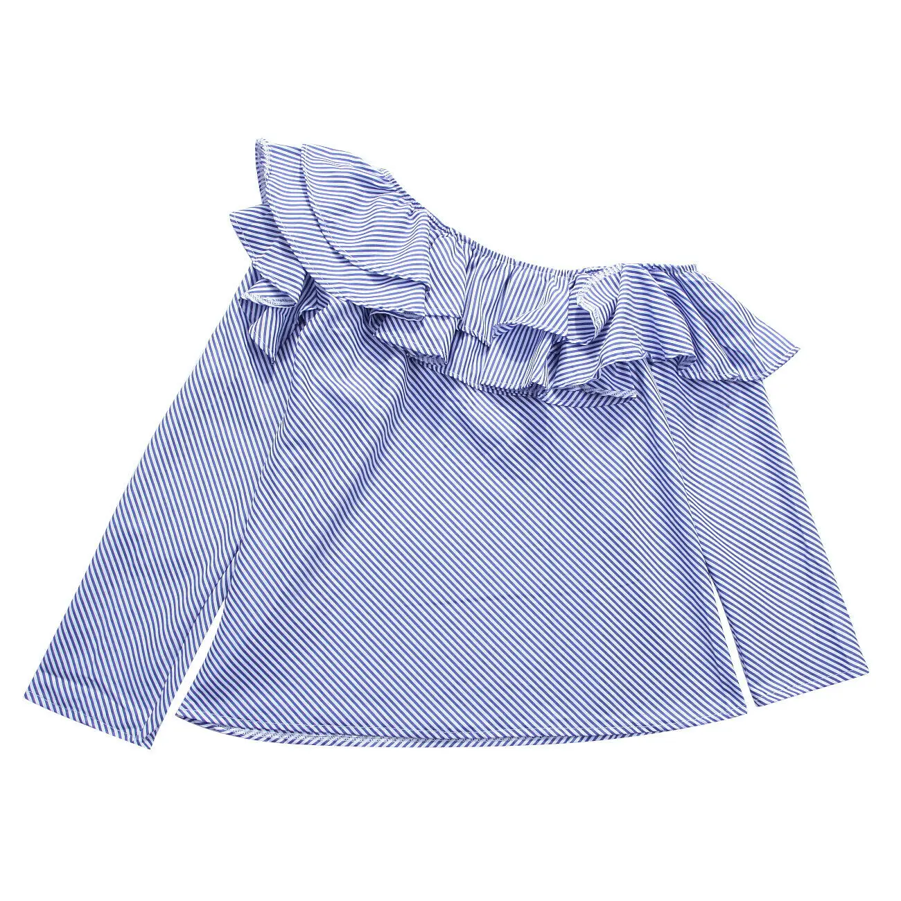 

Women's Blouse Striped Plaid One Shoulder Ruffle OL Long Sleeve Summer Shirts Loose Casual Tops