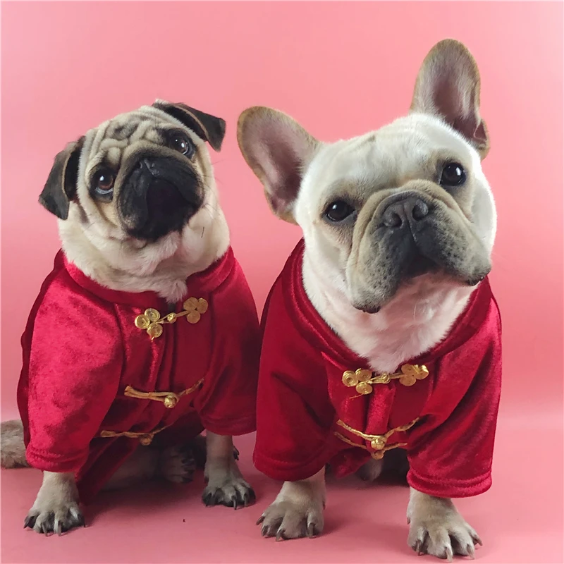 Китайская Новогодняя одежда для собак костюм Тан зимняя куртка питомца мопса