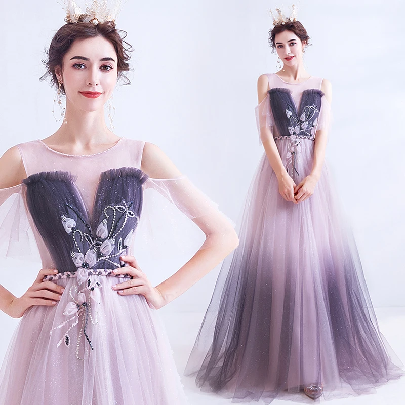 SSYFashion новинка мечта градиентное розовое фиолетовое вечернее платье без рукавов