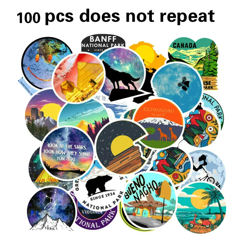 

100PCS Camping Travel Stickers Wilderness Adventure Outdoor Landscape Waterproof Decal Sticker for Motorcycle Skateboard Bike