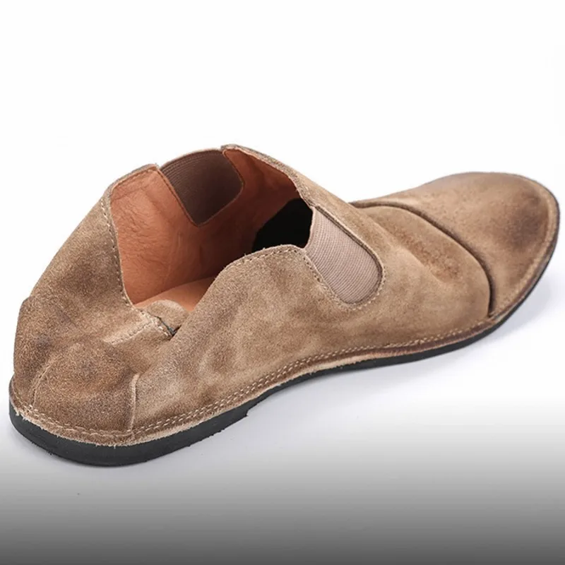 

England Style Cow Suede Leather Shoes Men Loafers Spring Summer Soft Sole Breathable Driving Shoes Vintage Cowhide Business Shoe