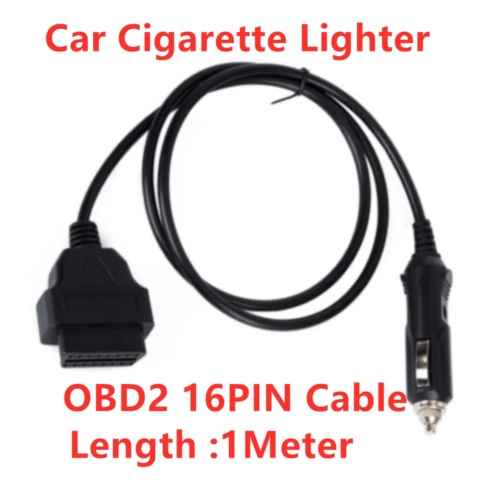 Acheheng Car OBD2 Connector OBDII 16Pin Female To Cigarette Lighter Plug Cable OBD2 40CM 12V DC Power Supply Adapter Cable