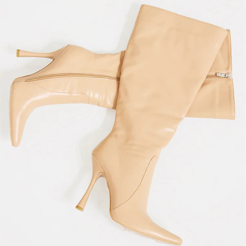 Custom Available Nude Color Casual Style Women Boots Light Soft Winter Knee High Boots Stiletto Heels Big Size 43