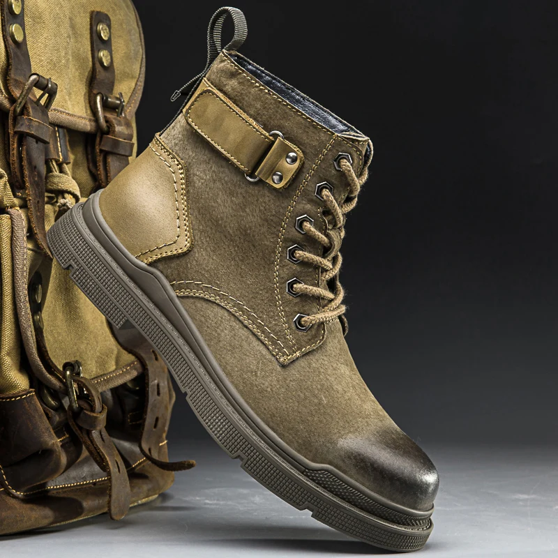 

Men's Martin Shoes Winter Plush Warmth High-Top Shoes Luxury Genuine Leather Casual Platform Shoes British Men Tooling Shoes