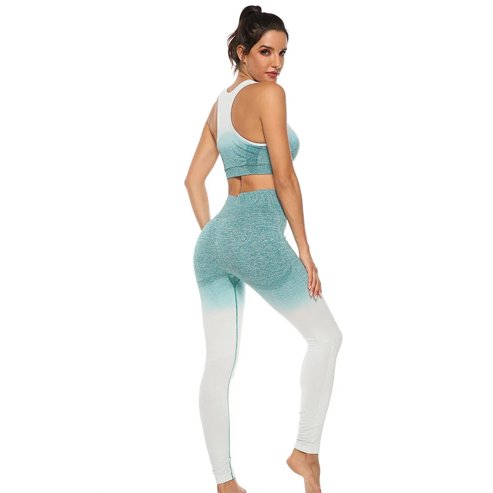 

2pcs Quick Dry Yoga Set for Women Fitness Gradient Sports Bras with High Waist Leggings Women Tracksuits Yoga Suit Gym Clothing