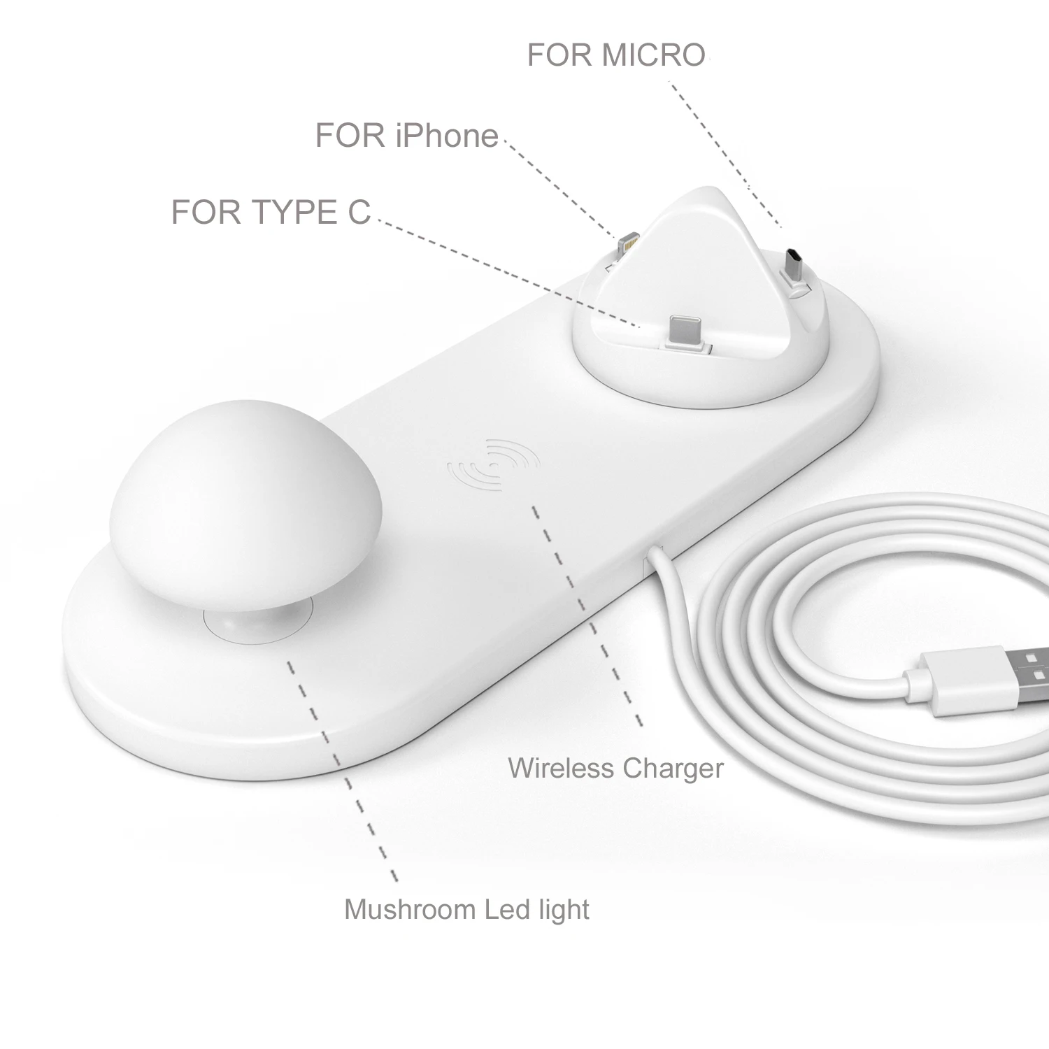 

phone holder wireless charger 10w fast charging for apple Android Universal charger 3 IN 1 phone accessories Mushroom lamp