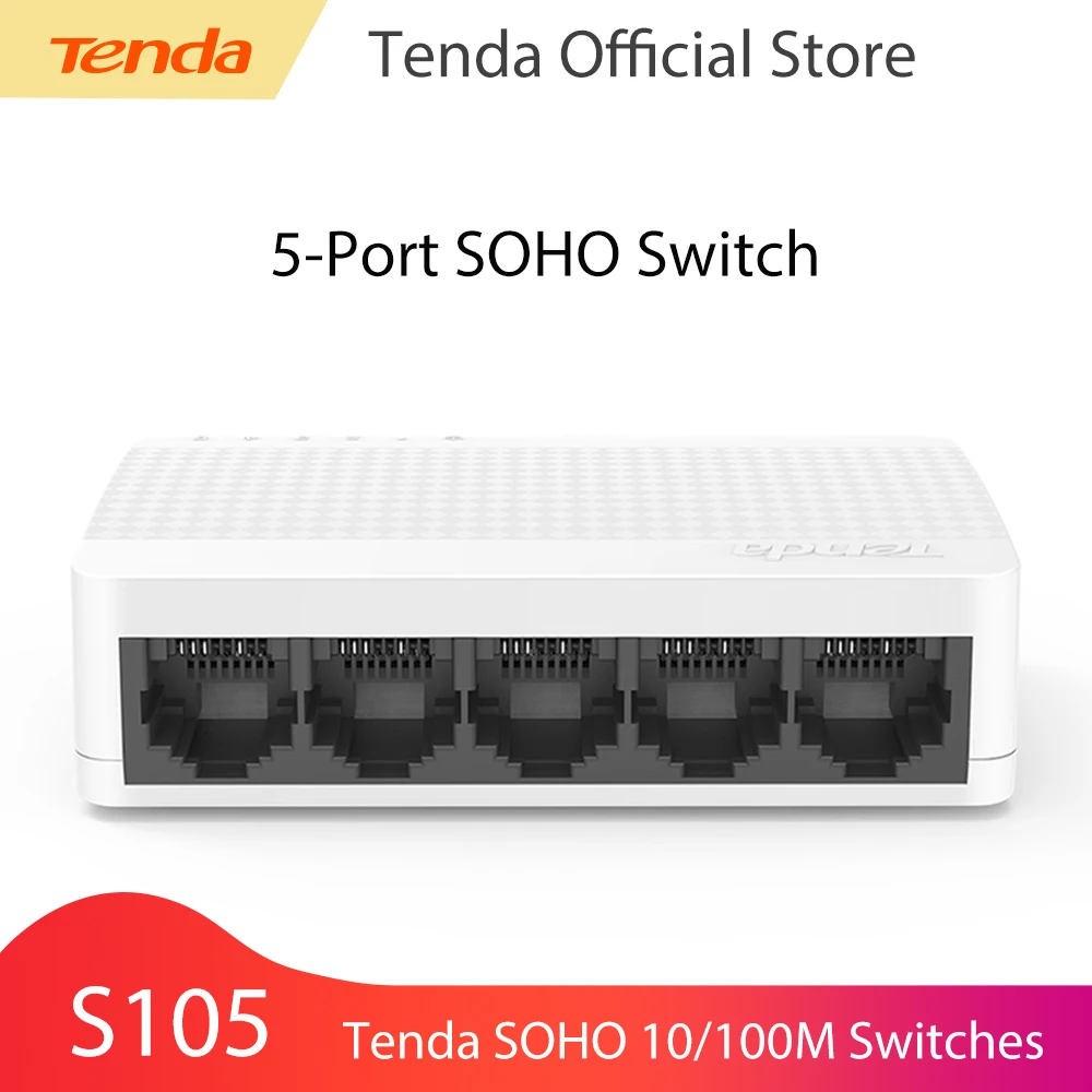 5-портовый коммутатор Tenda Fast Ethernet (S105)| Настольный разветвитель Ethernet | Хаб Ethernet | Plug and Play | Безвентиляторный и тихий | Неуправляемый - изображение