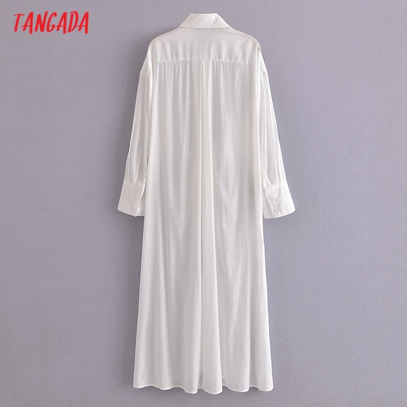 

Tangada 2021 Autumn Fashion Women White Bow Shirt Dress Long Sleeve Office Ladies Midi Dress 3W178