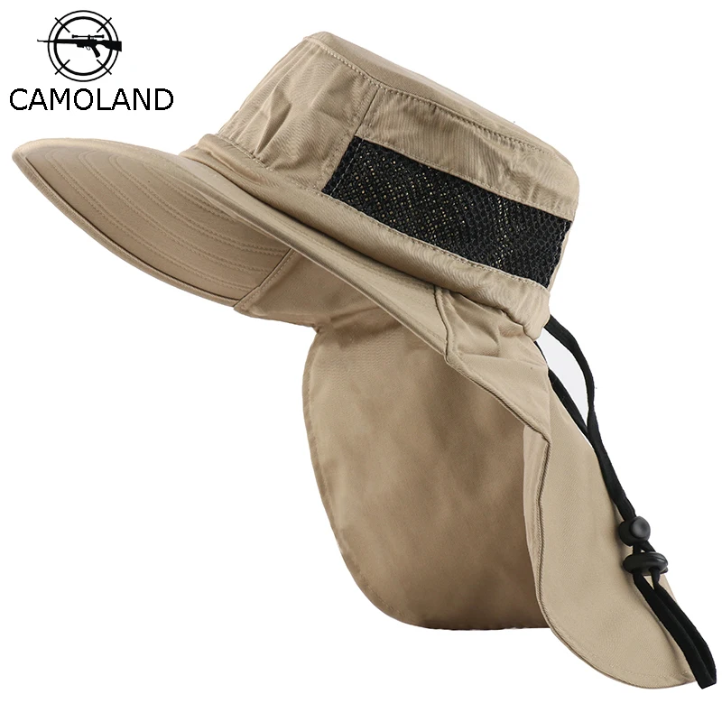 

CAMOLAND Summer UPF 50+ Sun Hat For Men Casual Bucket Hat Outdoor Fishing Hats With Neck Flap Breathable Mesh Hiking Boonie Caps