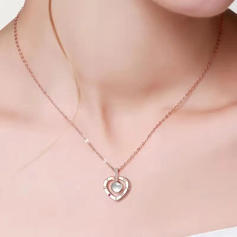 Розовое золото 100 языков I Love You Проецирование кулон ожерелье для женщин ювелирные изделия Чокер фестиваль романтический подарок Collier Femme