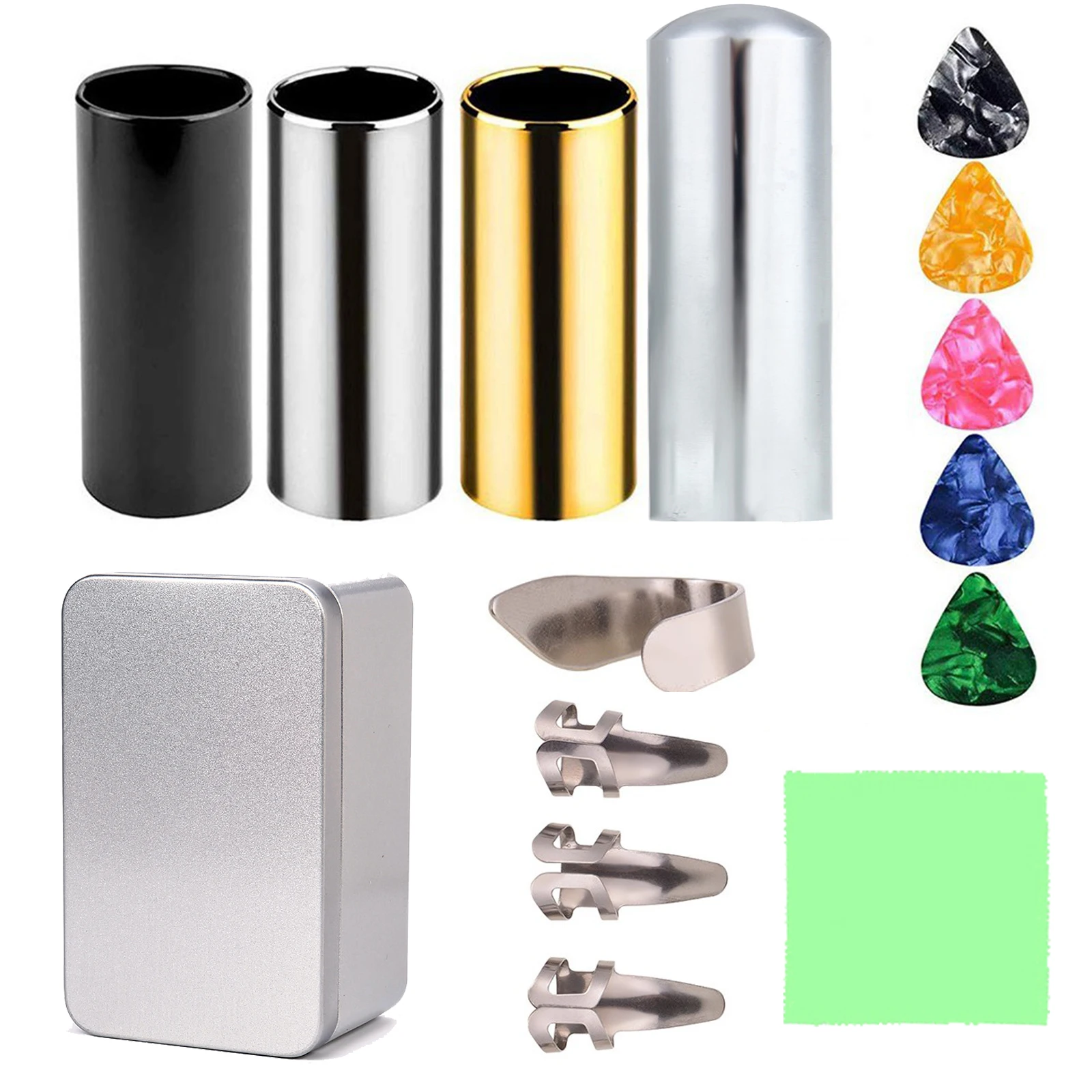

Guitar Bass Metal Slider Assorted Set Picks Finger cleaning cloth Cover