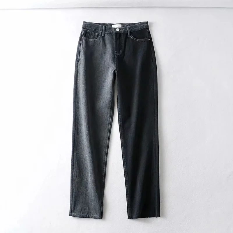 

ZAWAHIKI Jeans Femme Panelled 2021 Spring Ins Fashion High Waist Vintage Women Pants Button Streetwear Straight Jeans