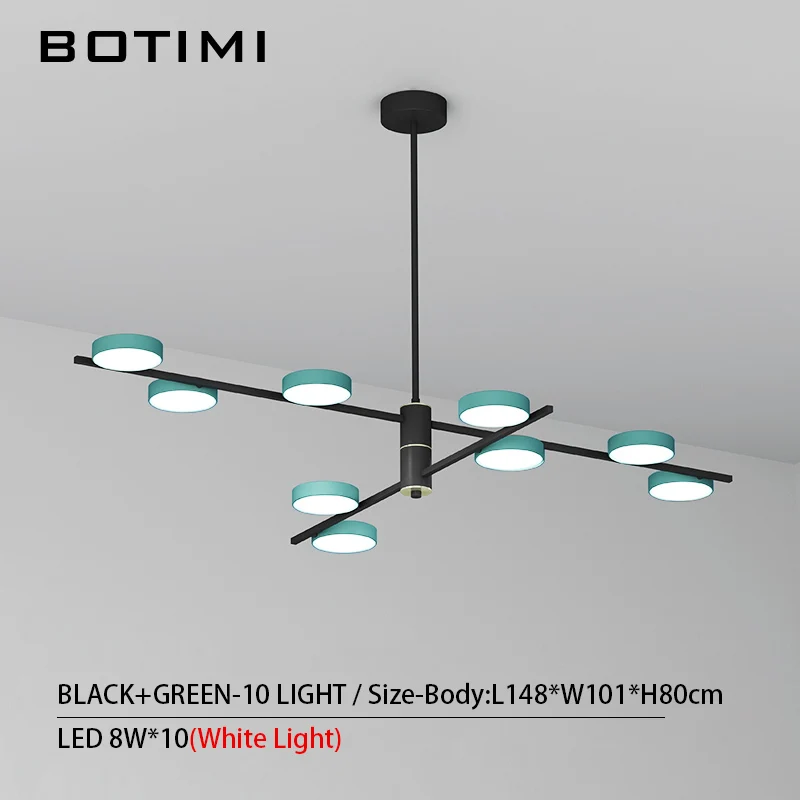 10 Light-Black Green BOTIMI, современный светодиодный светильник 220 В, люстра для гостиной, Холла отеля, блестящая черная металлическая люстра для спальни, подвесные светильники для столовой - Цвет абажура: 10 Light-Black Green