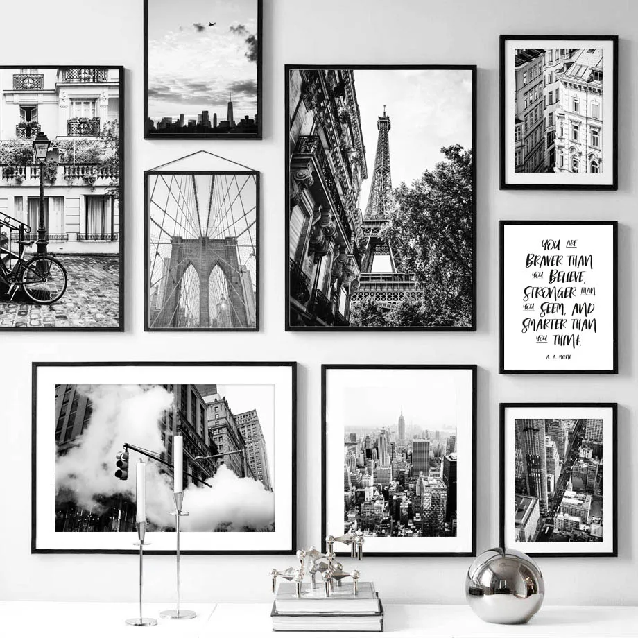 

Black White Paris Tower Brooklyn Bridge Nordic Posters And Prints Wall Art Canvas Painting Pictures For Home Living Room Decor