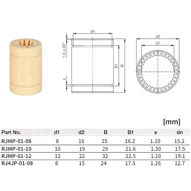 

PPYY-4Pcs RJMP-01 RJ4JP Plastic Linear Bearings Bushing Polymer Bearing Shaft for Mendel 3D Printer DIY Parts