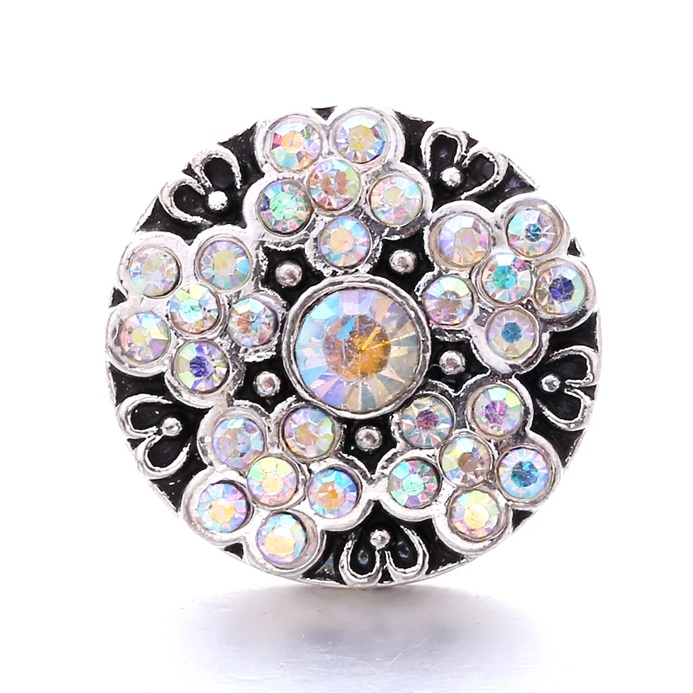 

20pcs New Snap Jewelry Rhinestone Flower 18mm Snap Buttons Round Metal Charms Fit Snap Bracelet Bangles