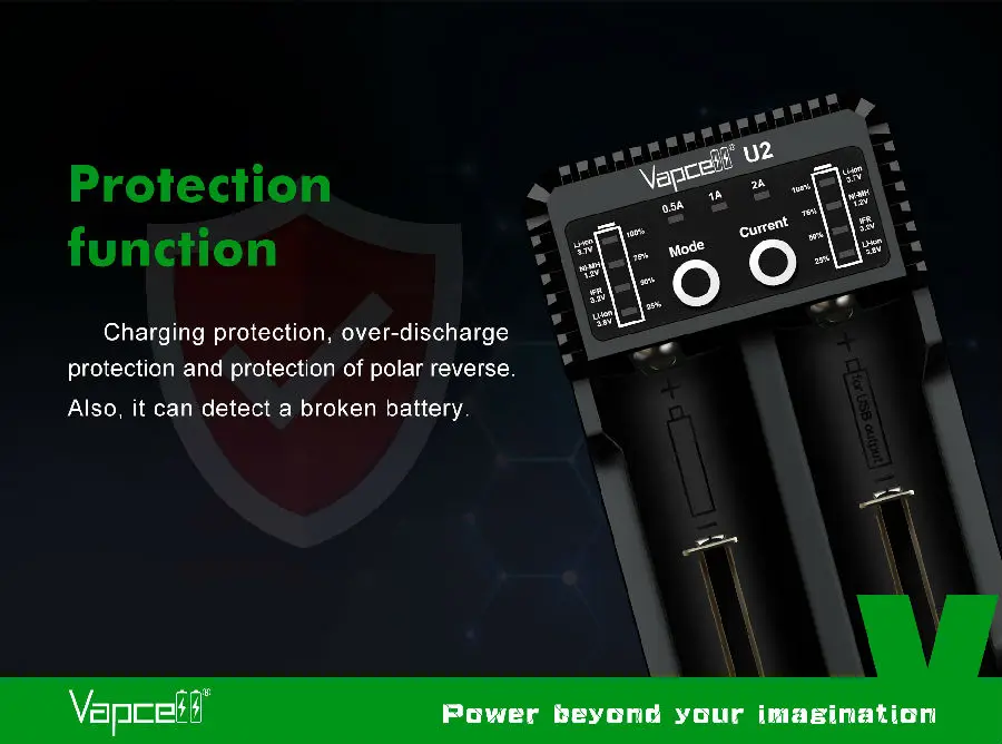 Vapcell U2 2A Смарт мини зарядное устройство USB для li-ion/Lifepo4/Ni-MH/Ni-Cd AAA AAAA C D заряда батареи