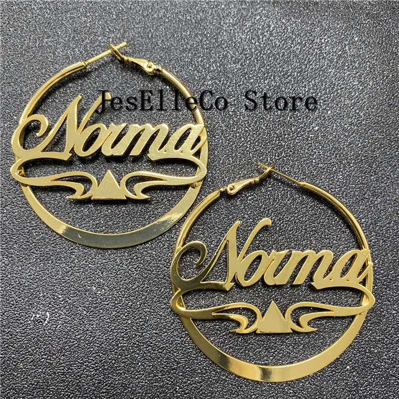 Персонализировать имя из нержавеющей стали серьги бамбука для женщин 3 Цвет