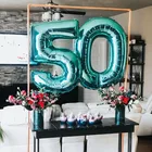 Фольгированные воздушные шары в форме цифр 0-9, 32-дюймовые цифры Тиффани, синие шары с конфетти для детей и взрослых, 1-й 30 40 50 день рождения, Свадебная вечеринка, Декор