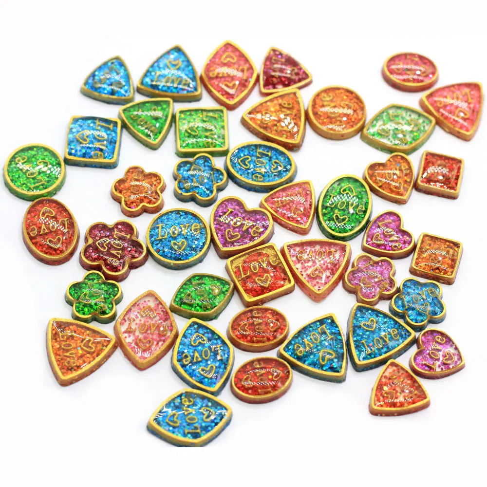 

Different Shapes Resin Nail Art Accessory Flatback Square Golden Color Heart Trinket Craft Making Accessory