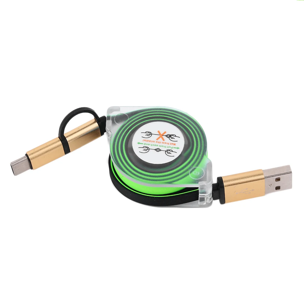 2 в 1 м USB кабель Android type c интерфейсный Телескопический яркий цвет зарядный для